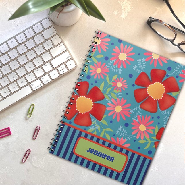 Custom Fun Floral Personalized Name Colourful Notebook (Creator Uploaded)