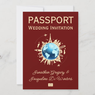 Custom Fun Globe Destination Passport Wedding  Invitation