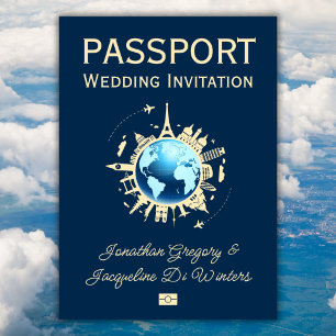 Custom Fun Globe Destination Passport Wedding  Invitation