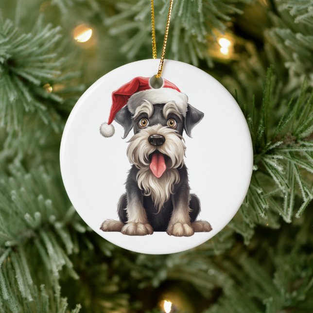 Custom Fun Miniature Schnauzer Christmas Dog  Ceramic Ornament (Tree)