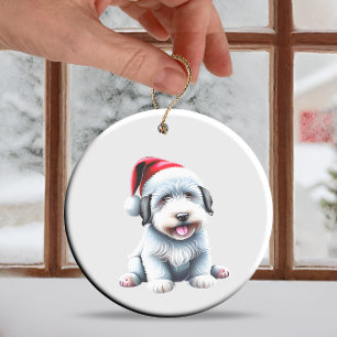 Custom Fun Old English Sheepdog Christmas Dog Ceramic Ornament