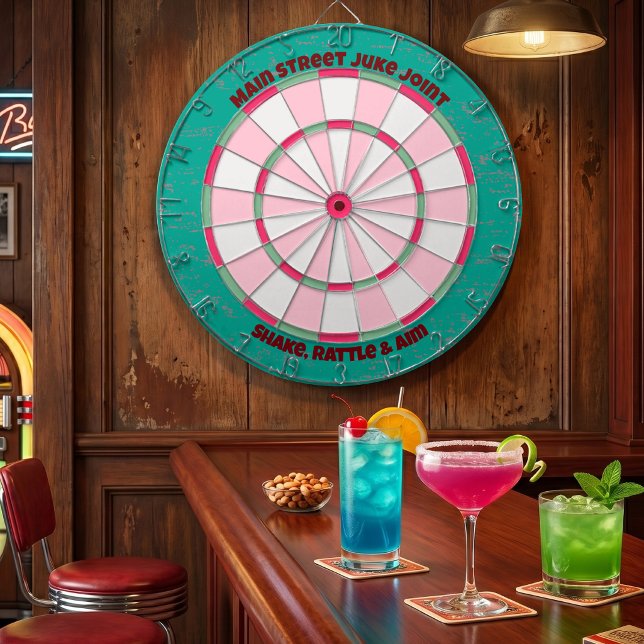Custom Fun Pink & Teal Diner Game Room Decor Dartboard (Creator Uploaded)