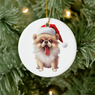 Custom Fun Pomeranian Christmas Dog Ceramic Ornament