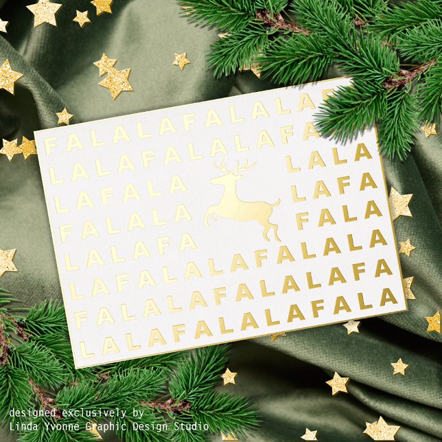 Custom Fun Reindeer and FA LA LA Greeting Gold Foil Holiday Card (Creator Uploaded)
