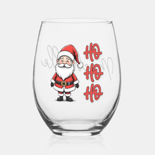 Custom Fun Santa Claus Ho Ho Ho Christmas Stemless Wine Glass