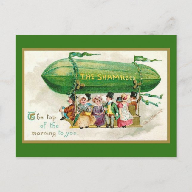Custom Fun St Patricks Day Irish Zeppelin Airship Postcard (Front)