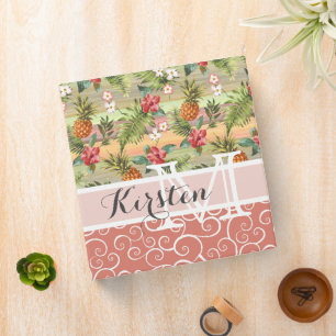 Custom Fun Tropical Pineapple Fruit Floral Pattern Binder