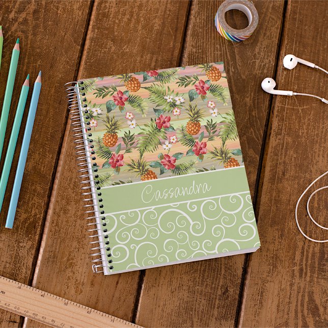 Custom Fun Tropical Pineapple Fruit Floral Pattern Notebook (Creator Uploaded)