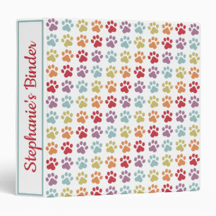 Custom Fun White Rainbow Color Paw Print Pattern Binder
