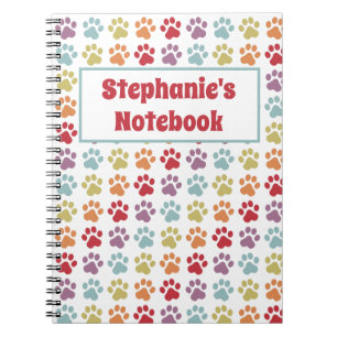 Custom Fun White Rainbow Colour Paw Print Pattern Notebook