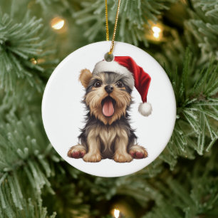 Custom Fun Yorkshire Terrier Christmas Dog Ceramic Ornament
