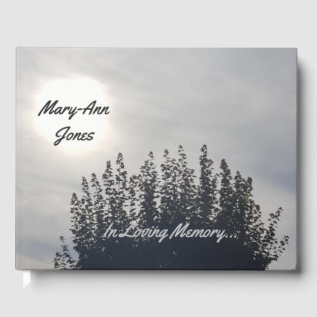 Custom Funeral Guest Book Cloudy Tree Photography (Front)