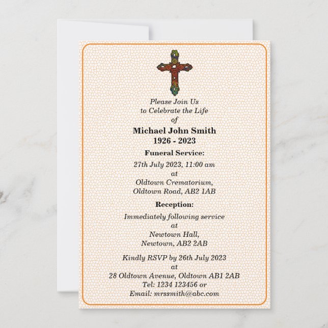 Custom Funeral Rainbow Cross Ceremony Invitation (Front)