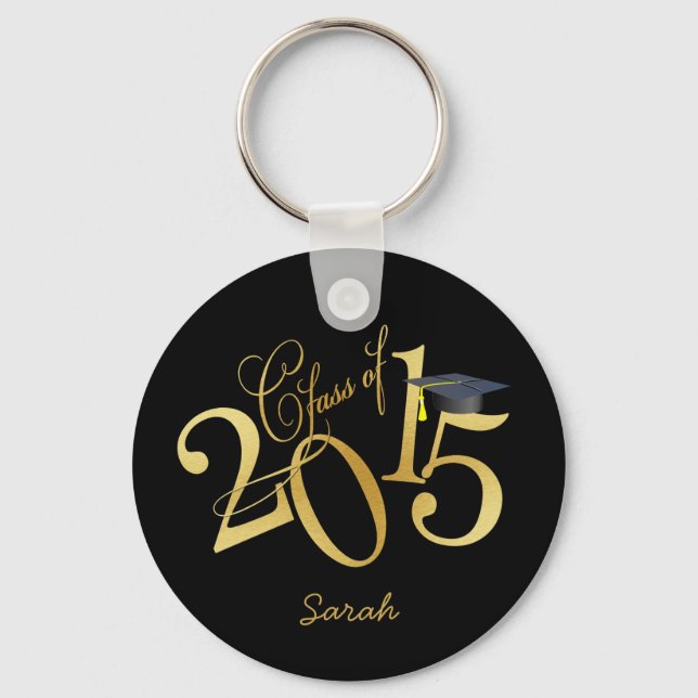 Custom Funky Black and Gold Class of 2015 Keychain (Front)