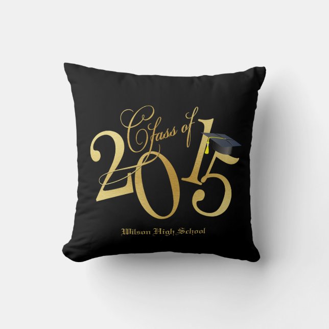 Custom Funky Black and Gold Class of 2015 Throw Pillow (Front)