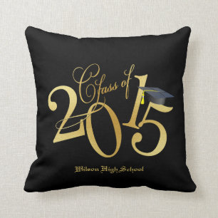 Custom Funky Black and Gold Class of 2015 Throw Pillow
