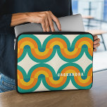 Custom Funky Colourful Retro Half Circles Pattern Laptop Sleeve<br><div class="desc">Beautiful contemporary dark yellow, orange, teal blue, ocean green coloured geometric half circles wave pattern on an ivory cream off-white background. With room to customize or personalize with a name monogram or initials of your choice. Ornate, elegant, stylish, and eclectic design for the fancy artistic fashionista, the artsy fashion diva,...</div>