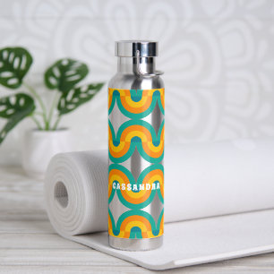 Custom Funky Colourful Retro Half Circles Pattern Water Bottle