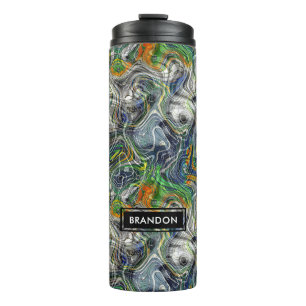 Custom Funky Cool Retro Fractal Marble Pattern Thermal Tumbler