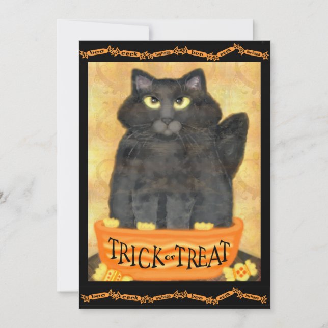 Custom Funny Black Cat Halloween Party Invitation (Front)