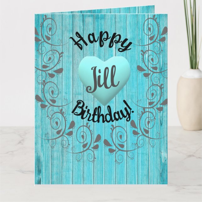 Custom Funny, Blue, Rustic Heart Birthday  Card (Front)