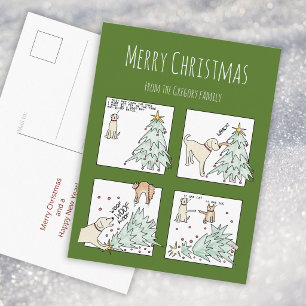 Custom Funny Cat Dog Cartoon Christmas Holiday Postcard