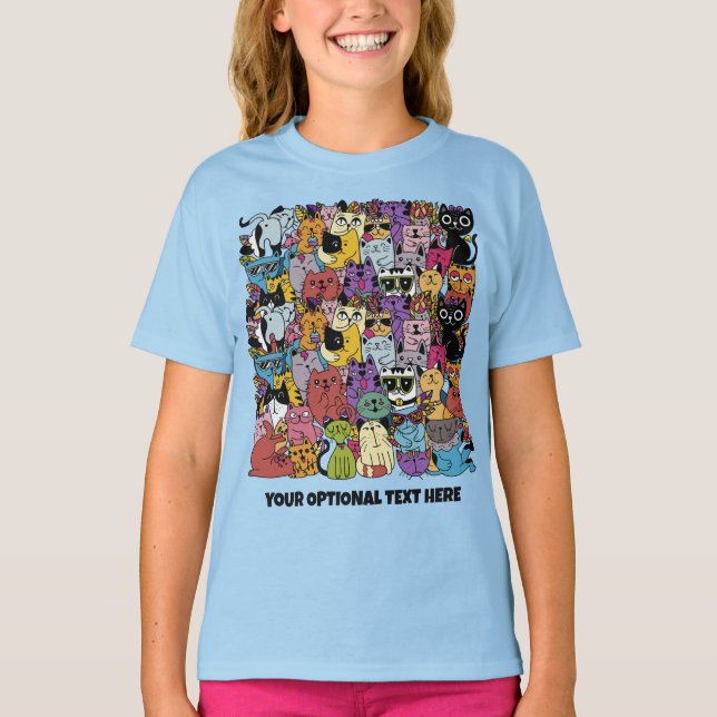 Custom Funny Cats Illustration T-Shirt (Front)