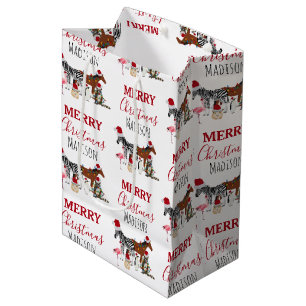 Custom Funny Christmas Animals Santa Hats Lights Medium Gift Bag