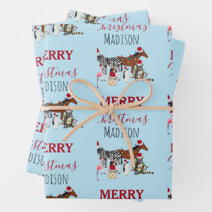 Custom Funny Christmas Animals Santa Hats Lights   Wrapping Paper Sheet