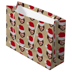 Custom Funny Christmas Santa Hat Face Photo Kraft Large Gift Bag