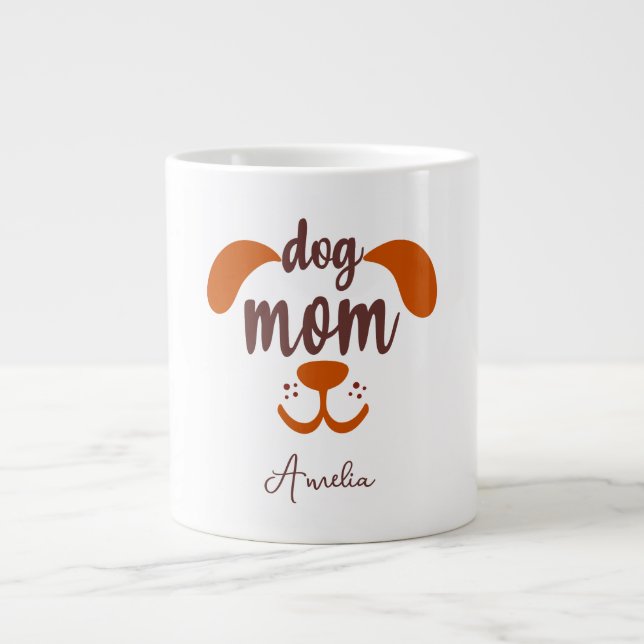 Custom Funny Dog Mom Script Name  Large Coffee Mug (Front)