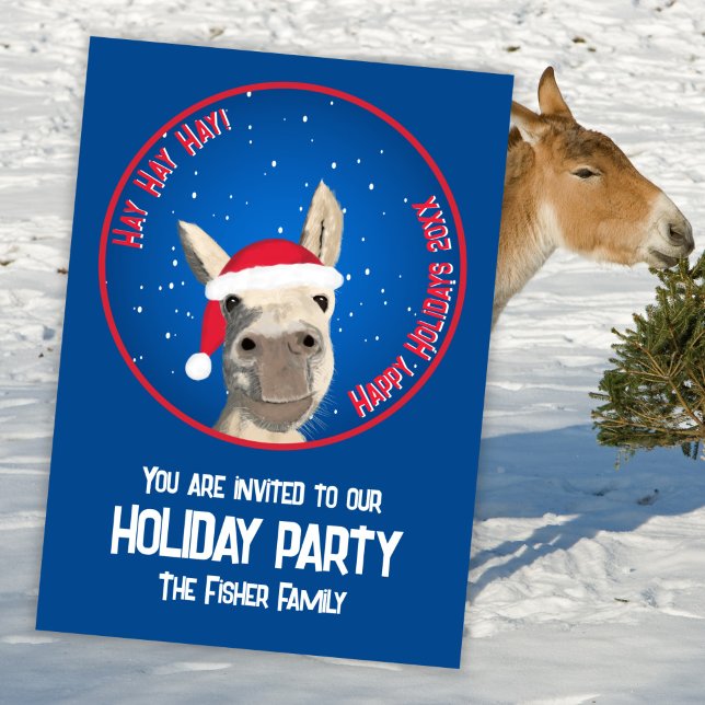 Custom Funny Donkey Santa Pun 2025 Holiday Invitation (Creator Uploaded)