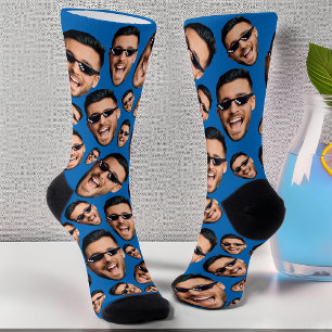 Custom Funny Face Photo All Over Print Socks Blue