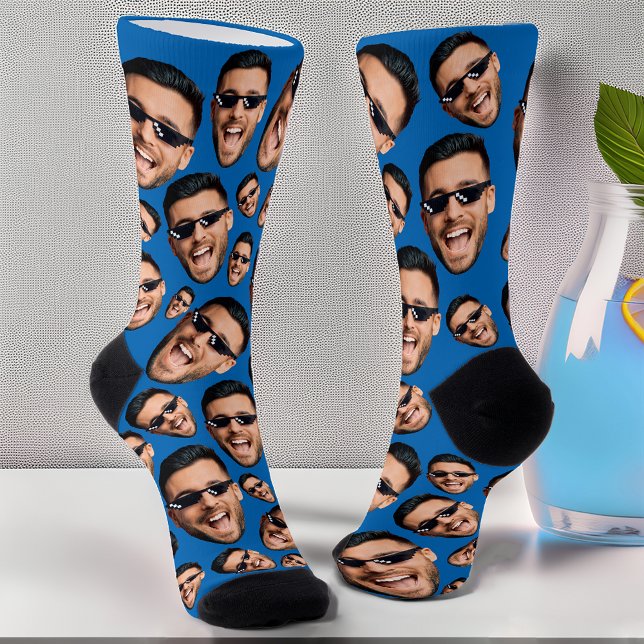 Custom Funny Face Photo All Over Print Socks Blue (Creator Uploaded)