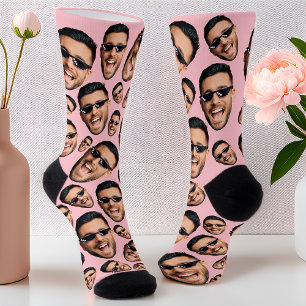 Custom Funny Face Photo All Over Print Socks Pink