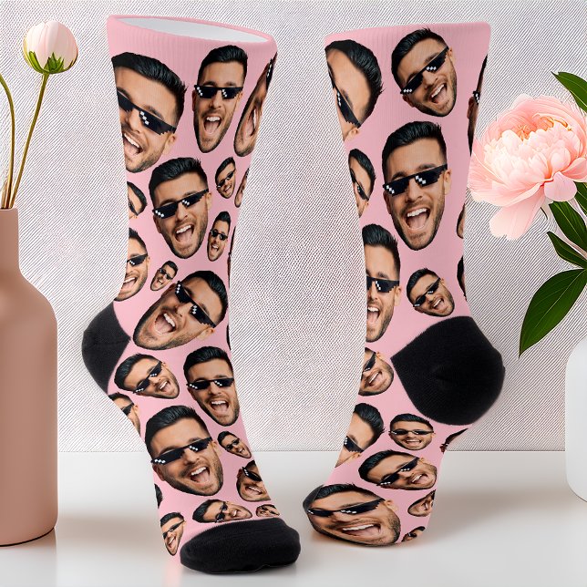 Custom Funny Face Photo All Over Print Socks Pink (Creator Uploaded)