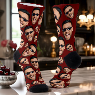 Custom Funny Face Photo All Over Socks Blood Red