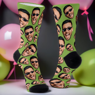 Custom Funny Face Photo All Over Socks Greenery