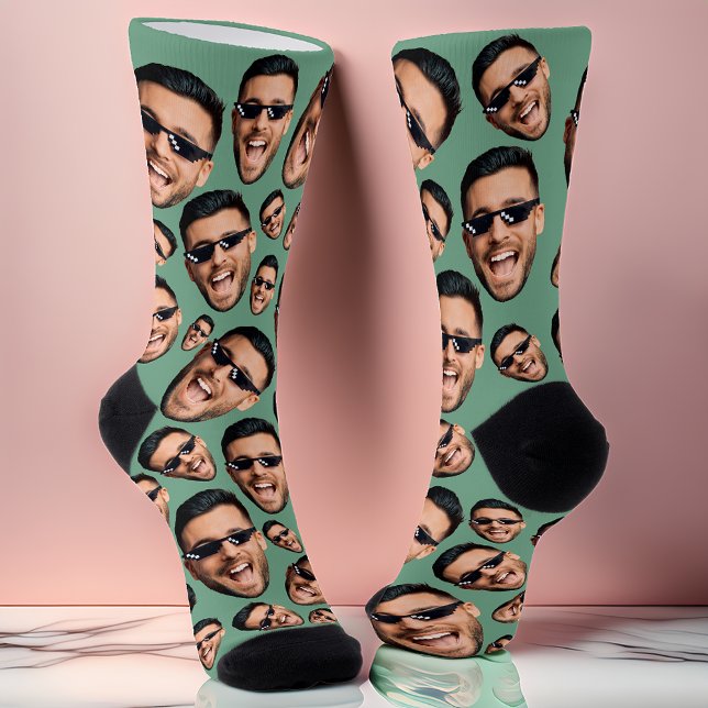 Custom Funny Face Photo All Over Socks Moss Green (Creator Uploaded)
