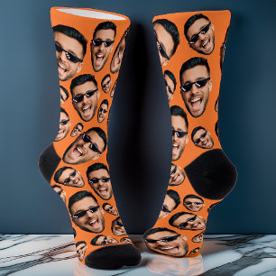Custom Funny Face Photo All Over Socks Orange