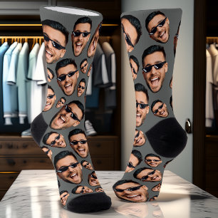 Custom Funny Face Photo All Over Socks Slate Grey