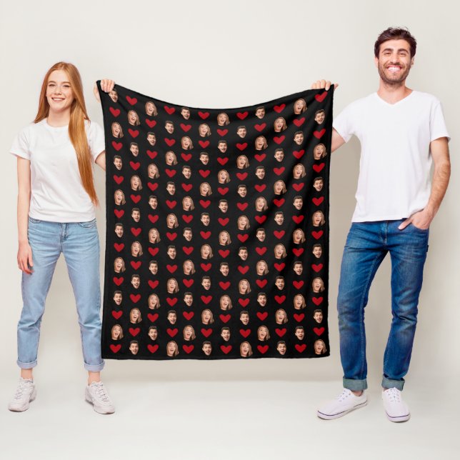Custom Funny Face Photo Cutout Valentines Day Fleece Blanket (In Situ)