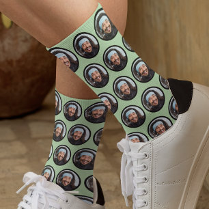 Custom Funny Face Photo Green Socks