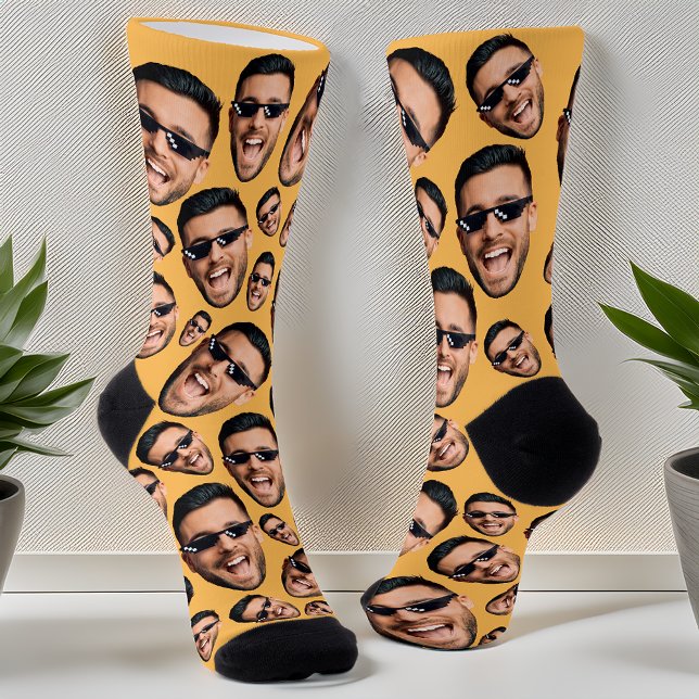 Custom Funny Face Photo Print Socks Banana Yellow (Creator Uploaded)