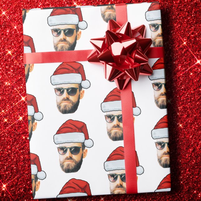 Custom Funny Face Santa Hat Photo Christmas Gift Wrapping Paper (Creator Uploaded)