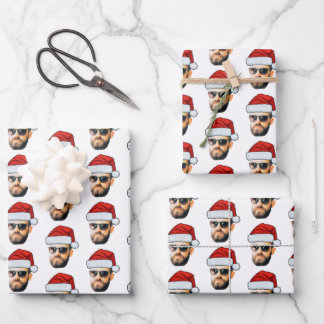 Custom Funny Face Santa Hat Photo Christmas Gift Wrapping Paper Sheet