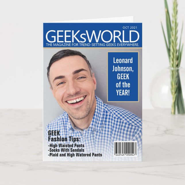 Custom Funny Fake GeeKsWorld Magazine Birthday Car Card (Front)
