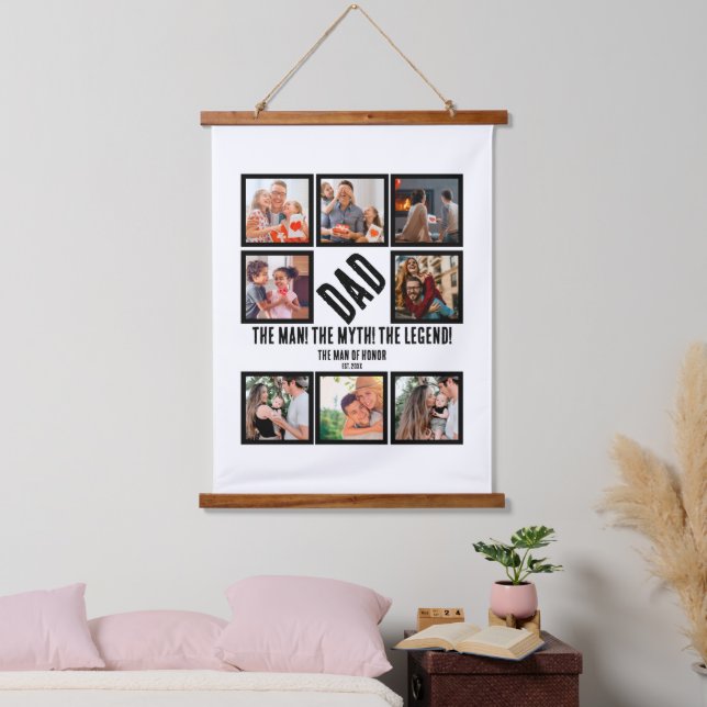 Custom Funny Fathers day 8 Photo Collage Hanging Tapestry (Bedroom)
