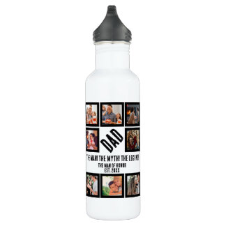 Custom Funny Fathers day Dad gift 8 Photo Collage 710 Ml Water Bottle