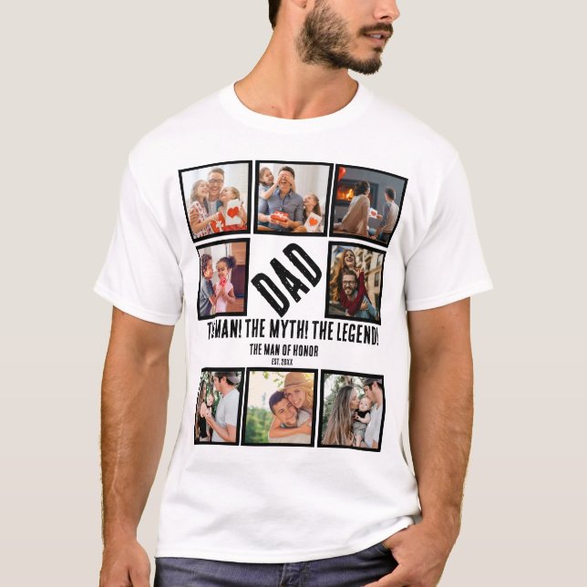 Custom Funny Fathers day Dad gift 8 Photo Collage T-Shirt (Front)
